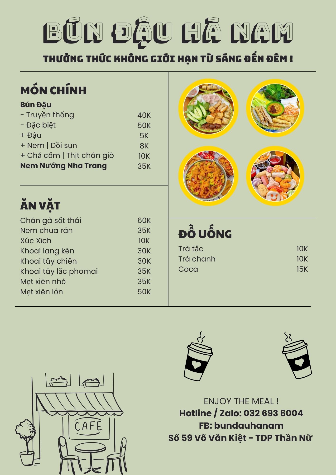 Menu Quán Bún Đậu